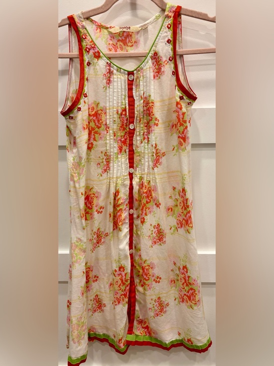 Kashish Dresses & Skirts - Sleeveless Floral Midi Dress in White with Pink and Green Trim